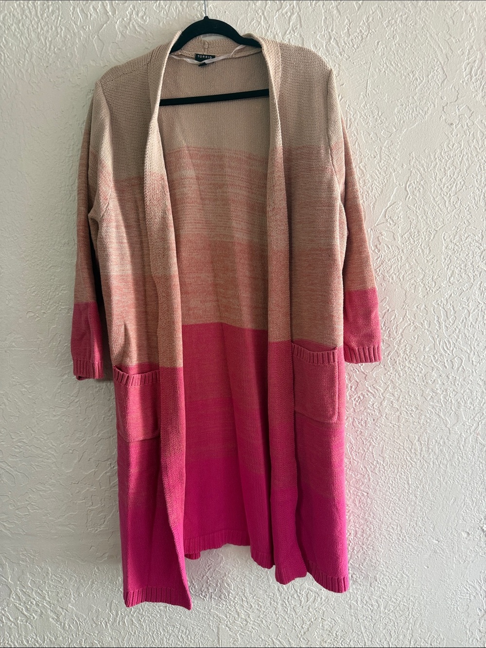 torrid Pink and Cream Ombre Long Open-Front Cardigan